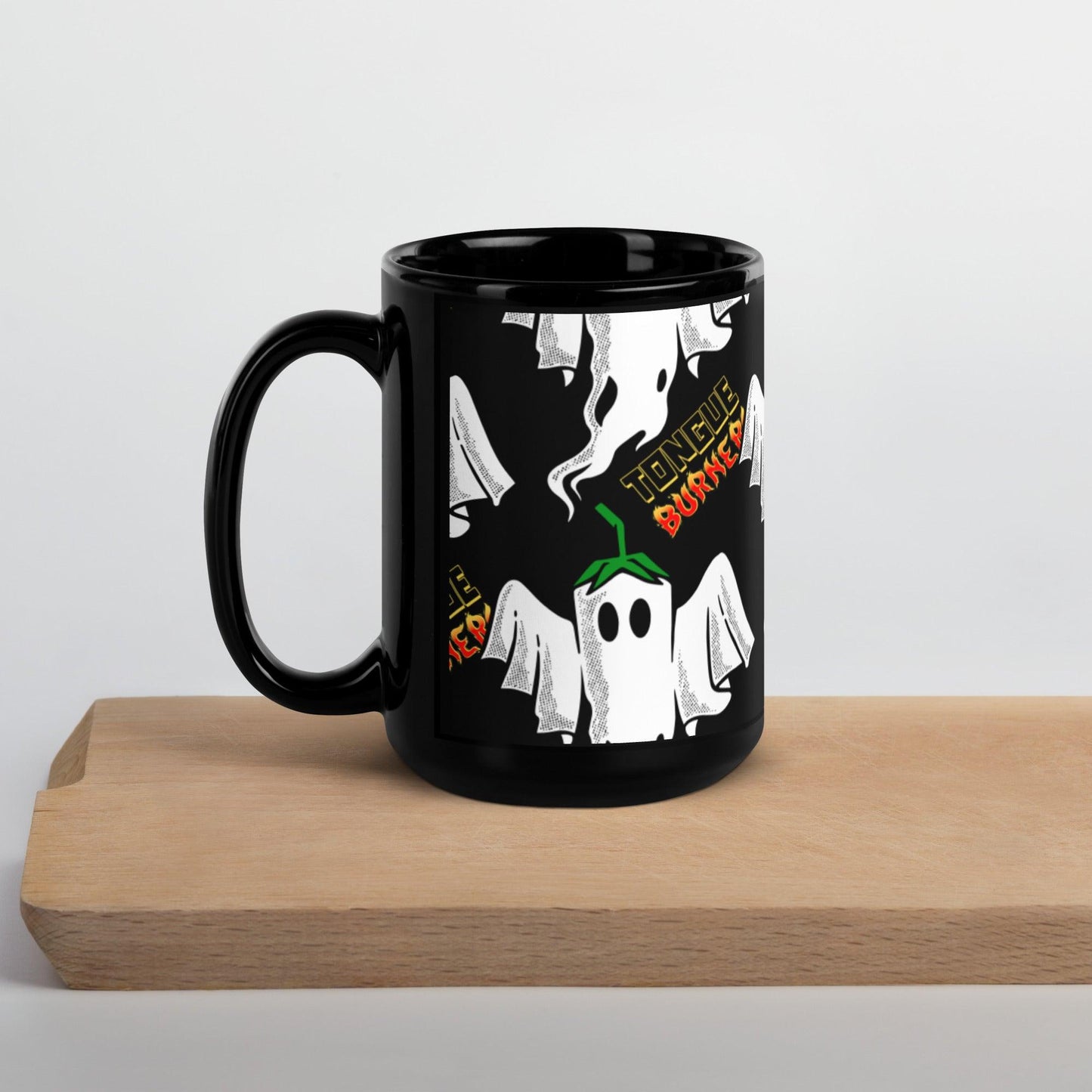 Ghost Pepper Black Glossy Mug - Tongue Burners Hot Sauce