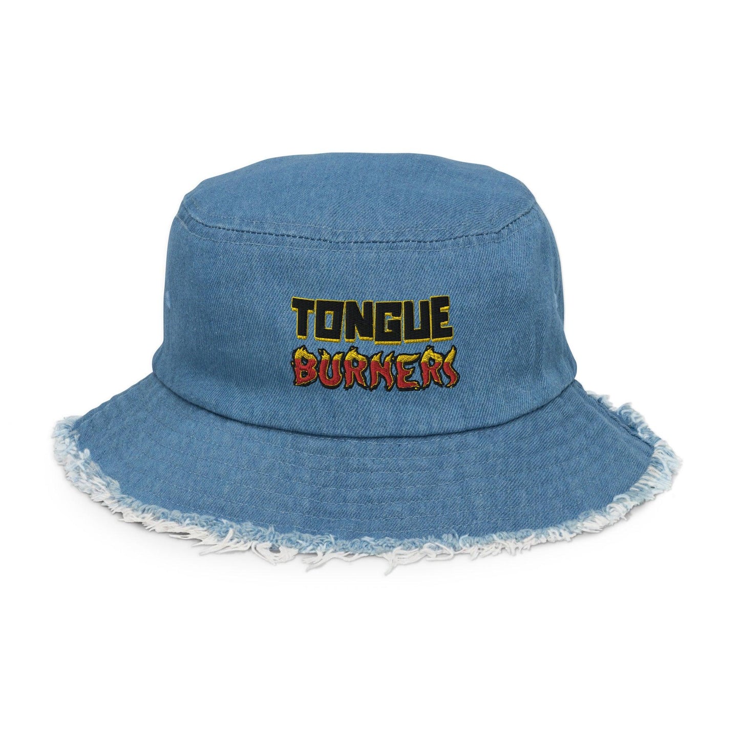 Distressed denim bucket hat - Tongue Burners Hot Sauce